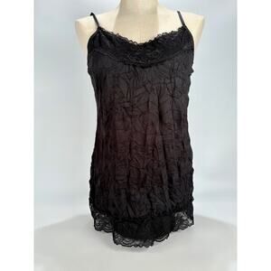 Y2K Maurices Fairy Grunge Lace Crinkle Cami Whimsigoth Forestcore Black LARGE